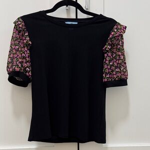 CeCe Black Tee with Floral Sleeves